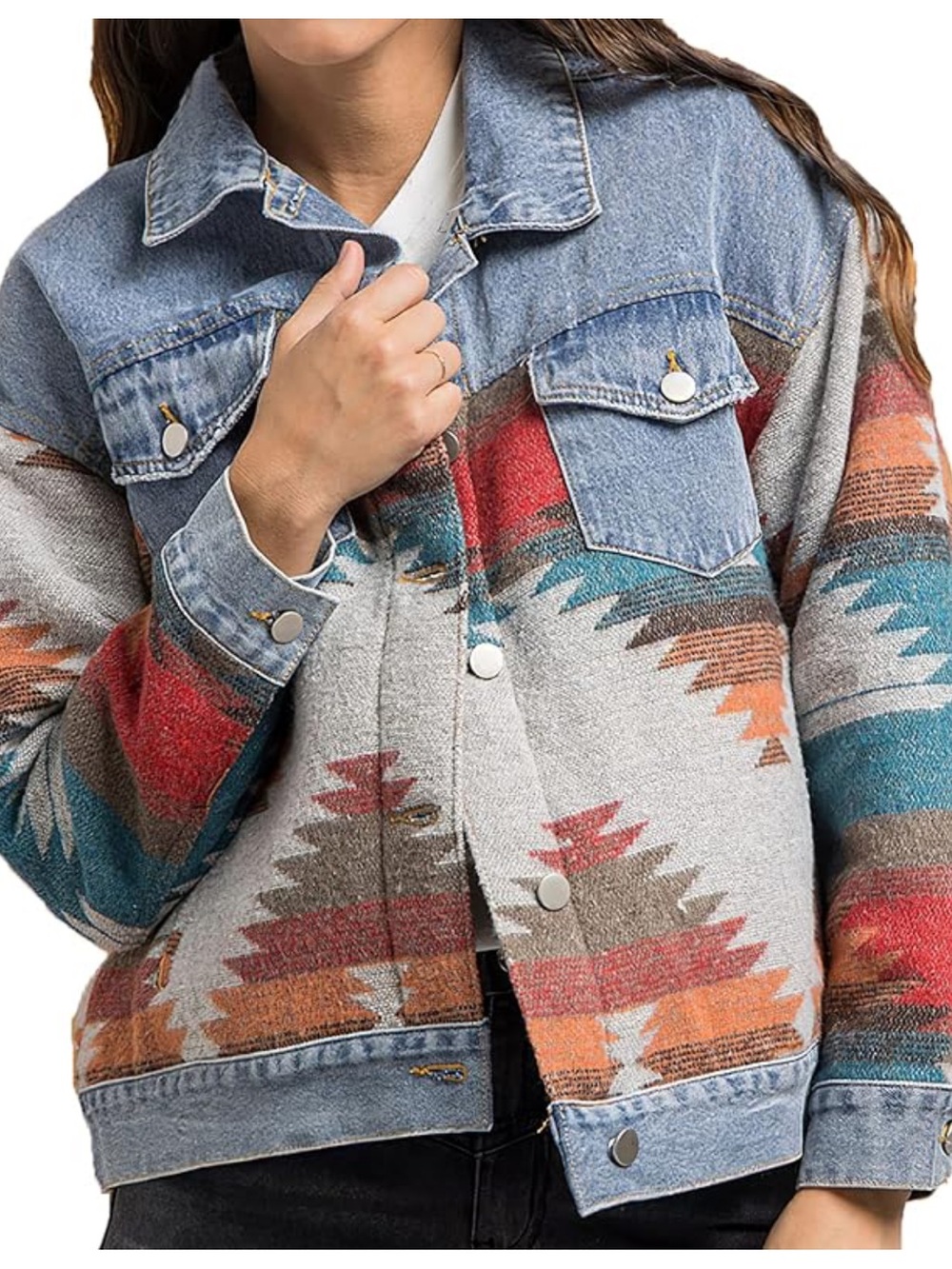 A Beautiful Soul Aztec Print Denim Shacket Jacket Size XL Boho Western